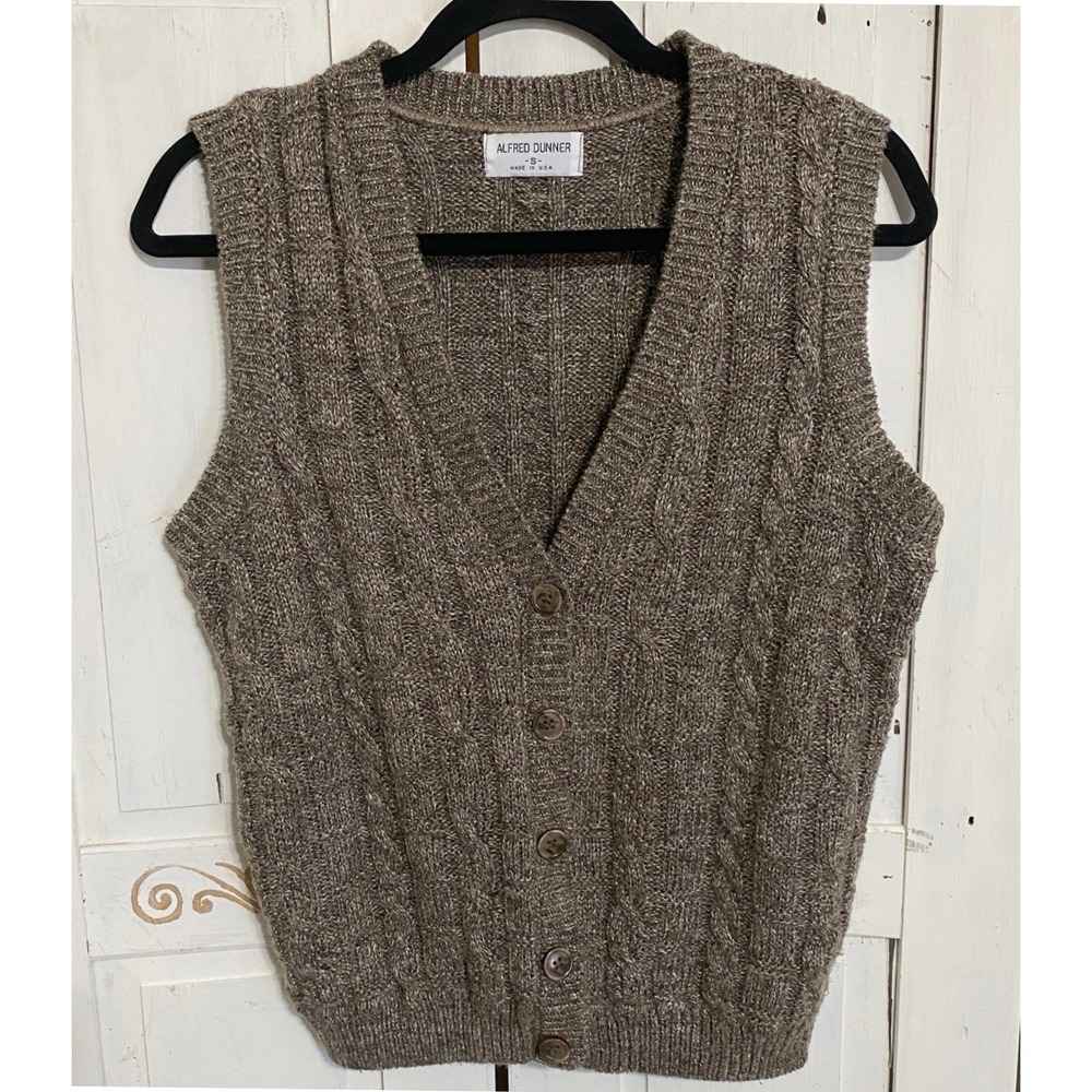 Vintage Alfred Dunner Cable Knit Button Front Sweater Vest Size S USA Made
